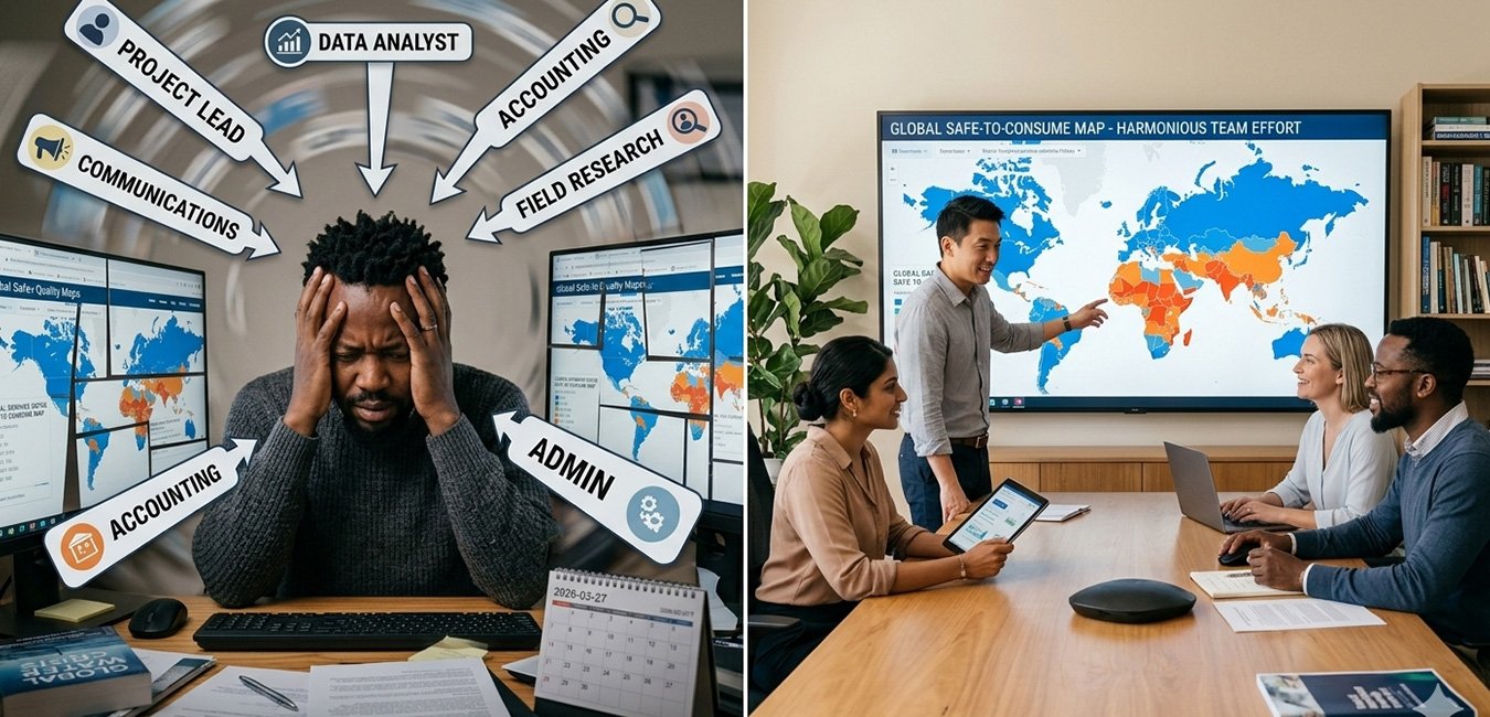 Single marketer multitasking versus a team collaborating on different marketing roles.