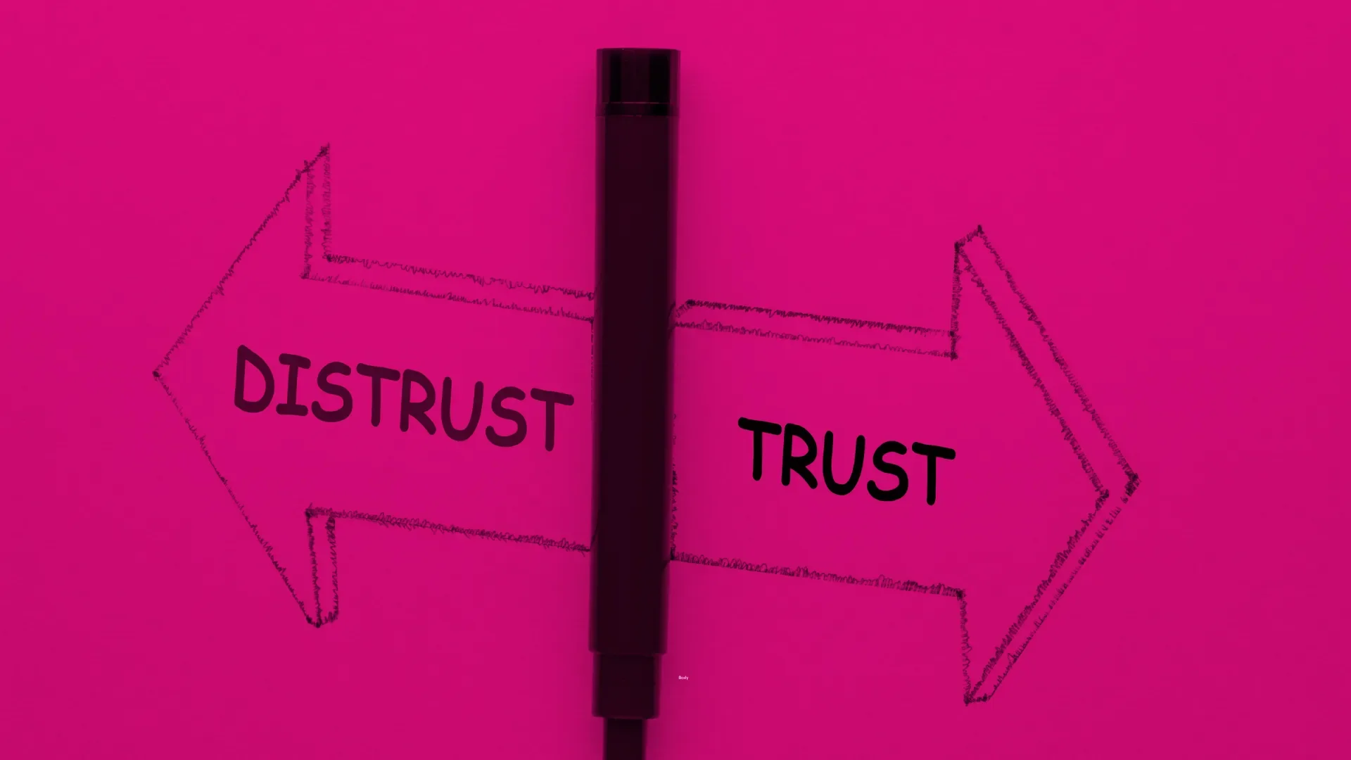 Illustration showing arrows labelled 'trust' and 'distrust', highlighting changing attitudes to online content.