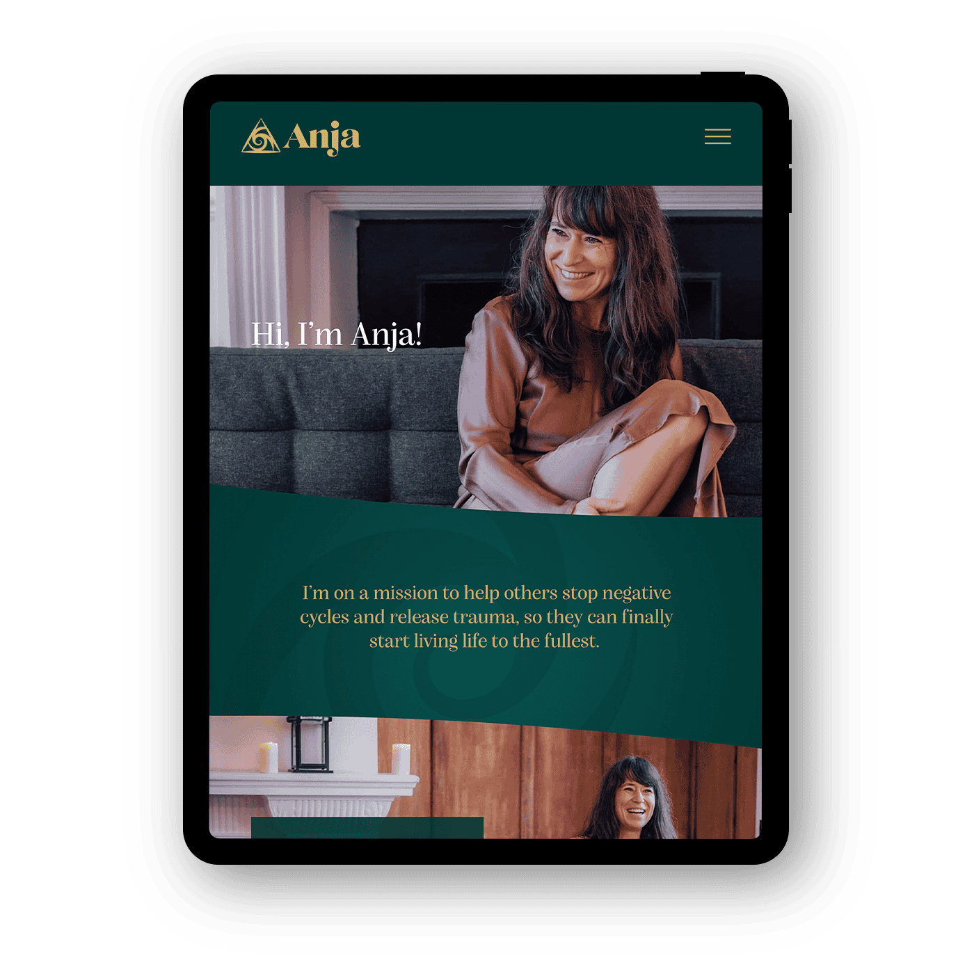 anja website portrait tablet layout designed by saia creative