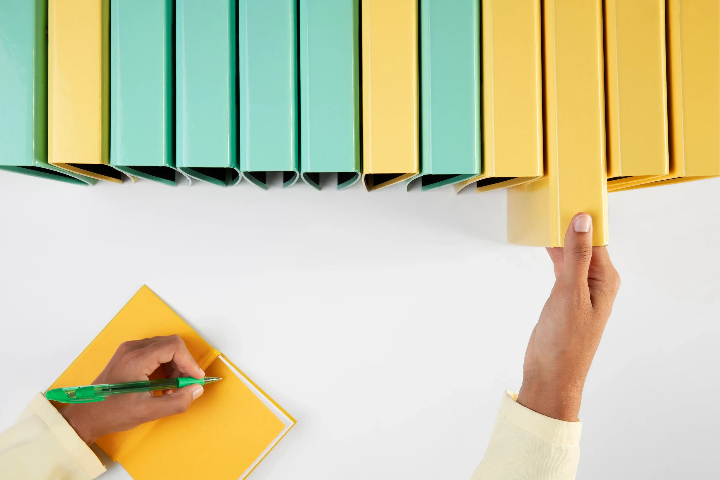 Image showing rows of similar-looking products, documents, or signs, where everything blends together visually.