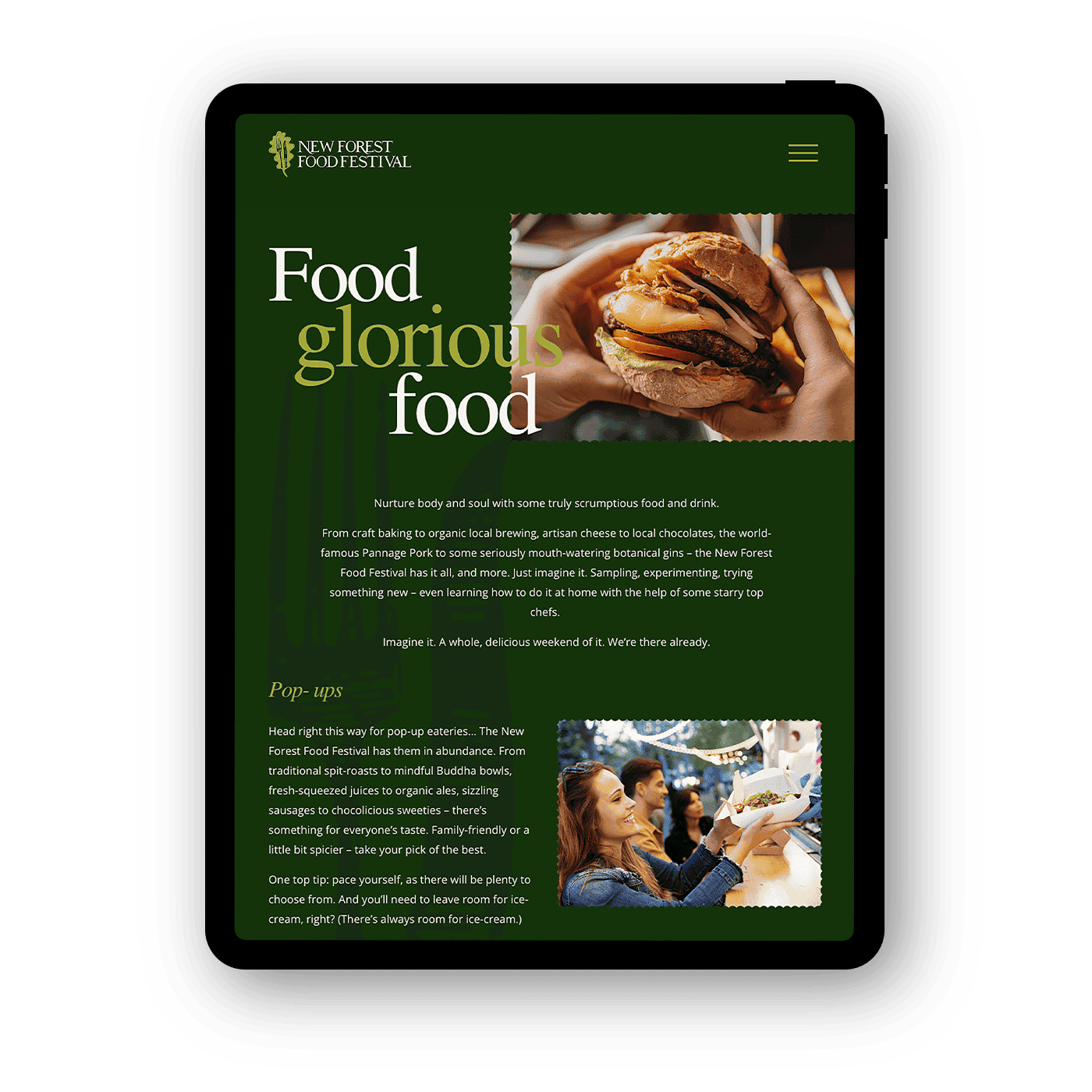 new forest food festival website portrait layout tablet designed by saia creative