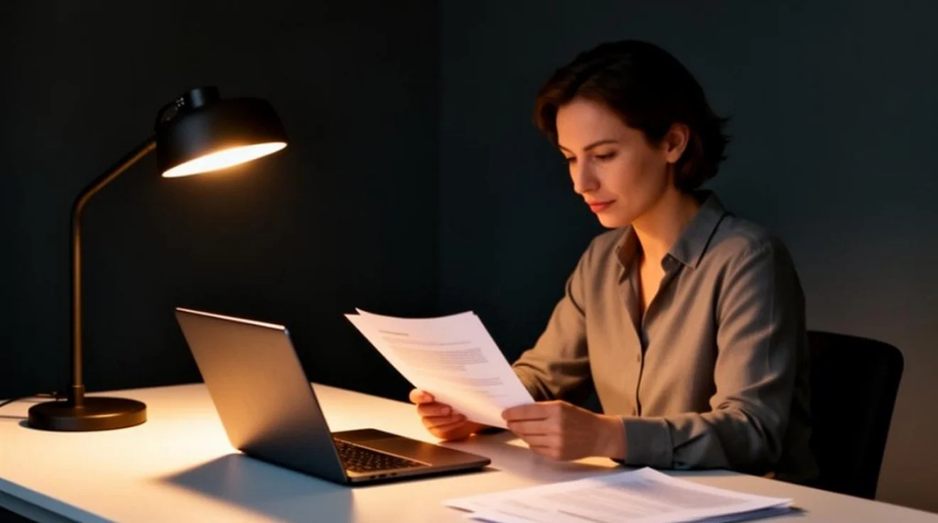 A small business owner reviewing their marketing strategy at a desk.