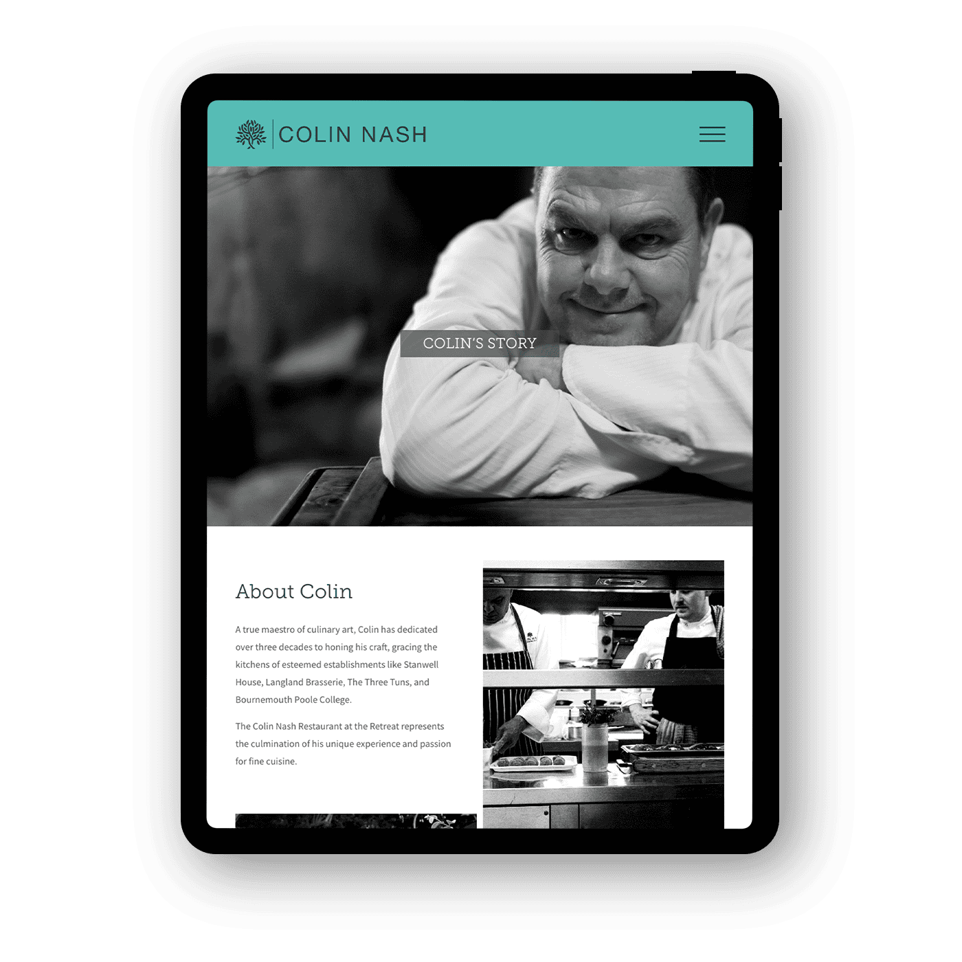 colin nash website portrait layout tablet designed by saia creative