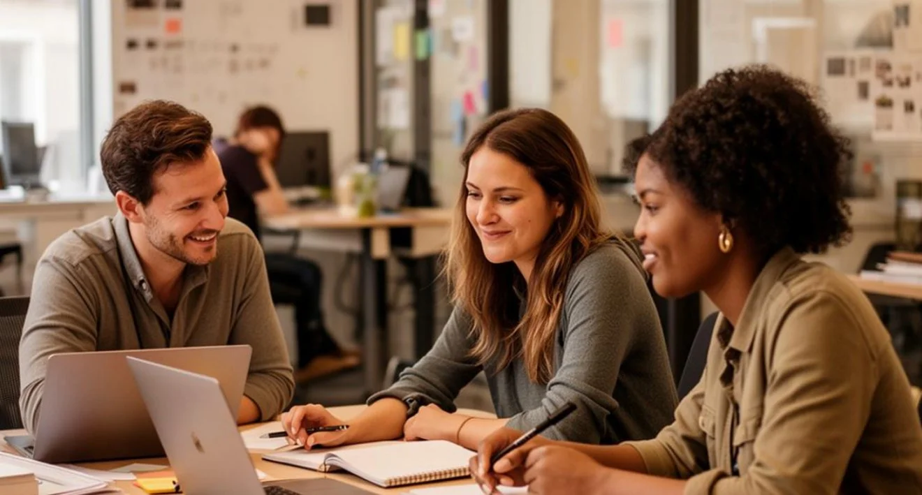 A team collaborating on a small business marketing strategy.