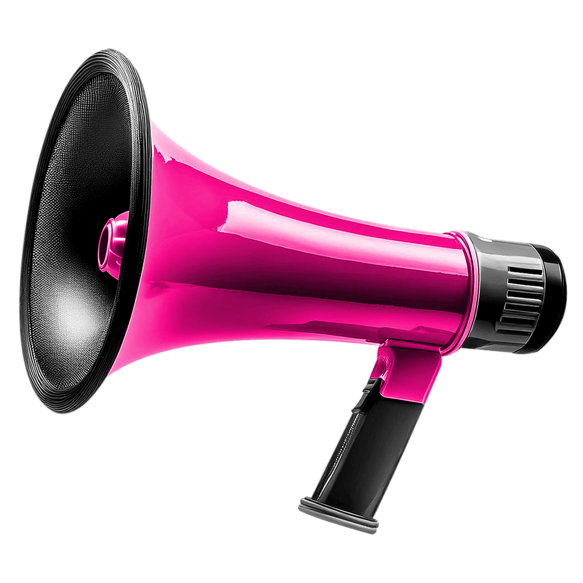 Bright pink megaphone on a transparent background.