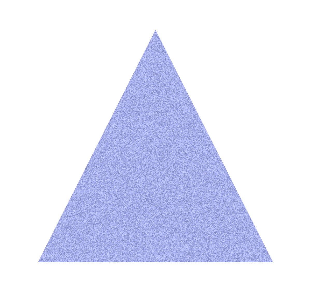 A blue triangle with a textured appearance, set against a black background.