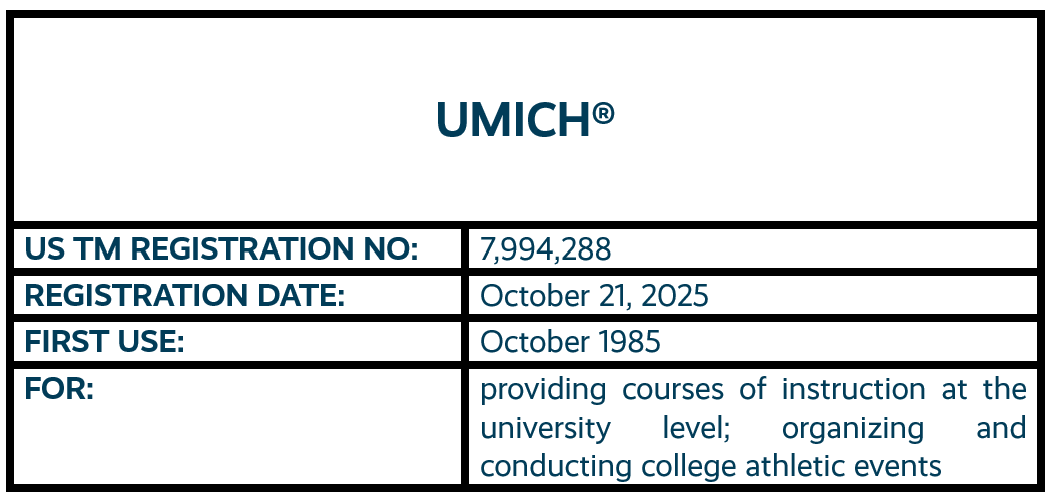 UMich word mark trademark registration