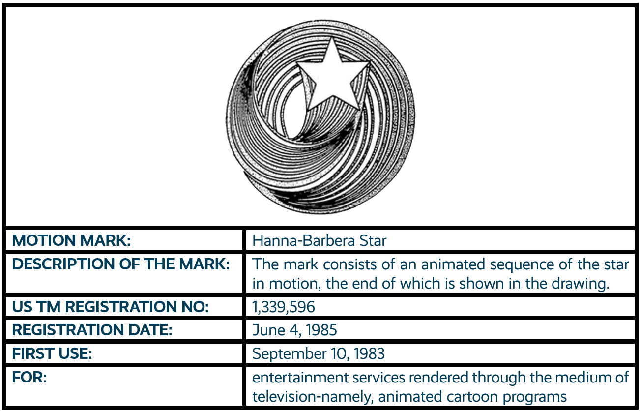 Hanna-Barbera Star motion mark trademark registration