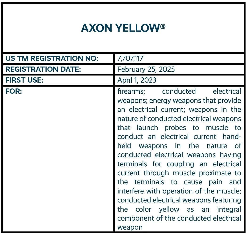 AXON YELLOW word mark trademark registration
