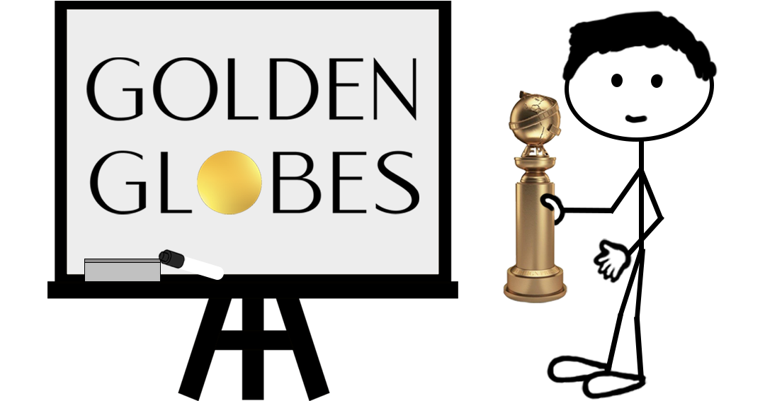 Cartoon stick figure holding a trophy next to a whiteboard displaying the Golden Globes — representing a blog post about Golden Globes’ trademark registrations.