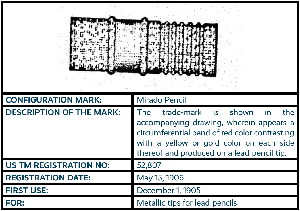 Mirado Pencil configuration mark trademark registration