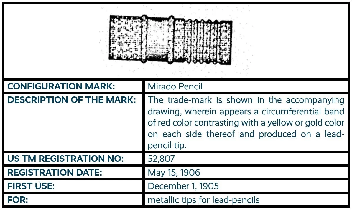 Mirado Pencil configuration mark trademark registration.