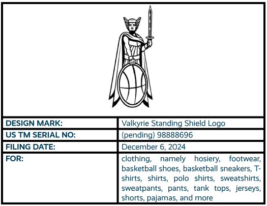 Valkyrie Standing Shield Logo design mark trademark application