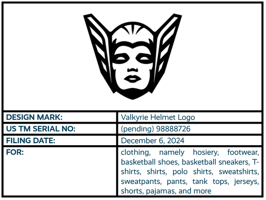 Valkyrie Helmet Logo design mark pending trademark application