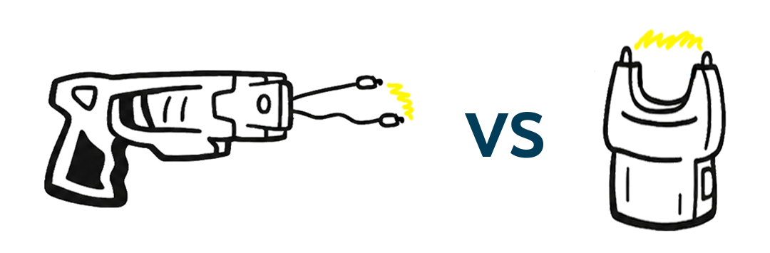 Graphic depicting conducted electrical weapon technology vs. stun gun technology