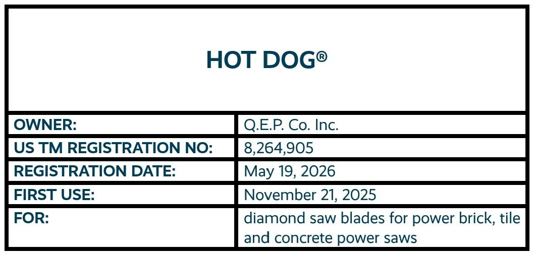 HOT DOG word mark trademark registration for saw blades owned by QEP