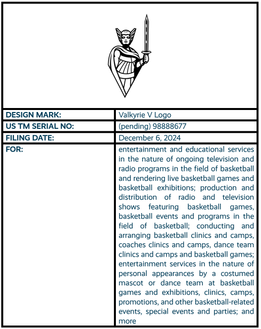 Valkyrie V Logo design mark pending trademark application