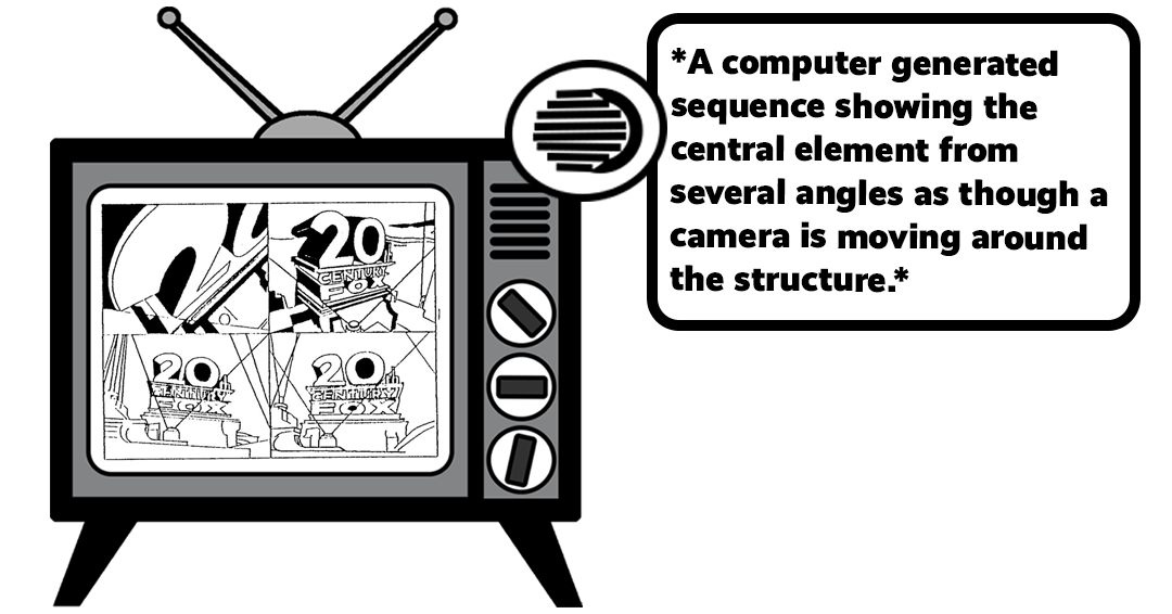Cartoon TV displaying an image of the 20th Century Fox logo next to a descriptive caption detailing motion of the image — representing a blog post about the 20th Century Fox motion mark trademark registration.