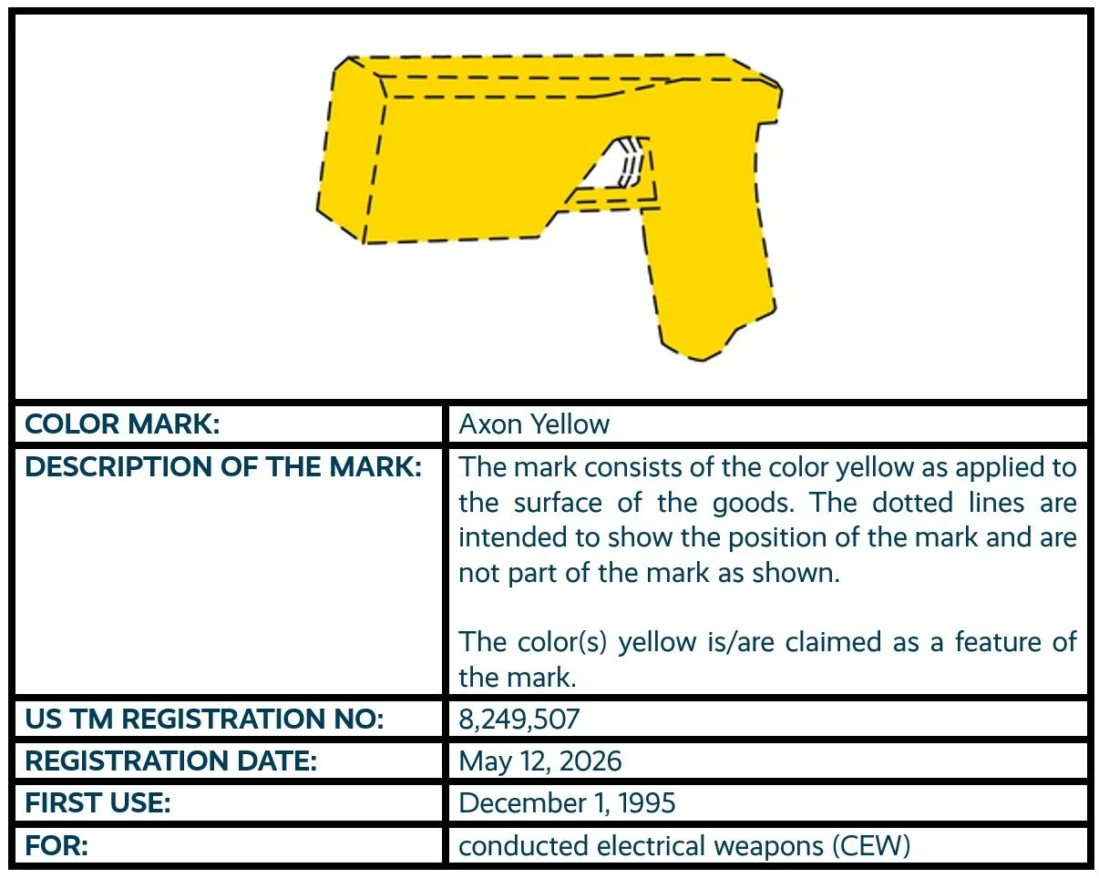 Axon Yellow color mark trademark registration