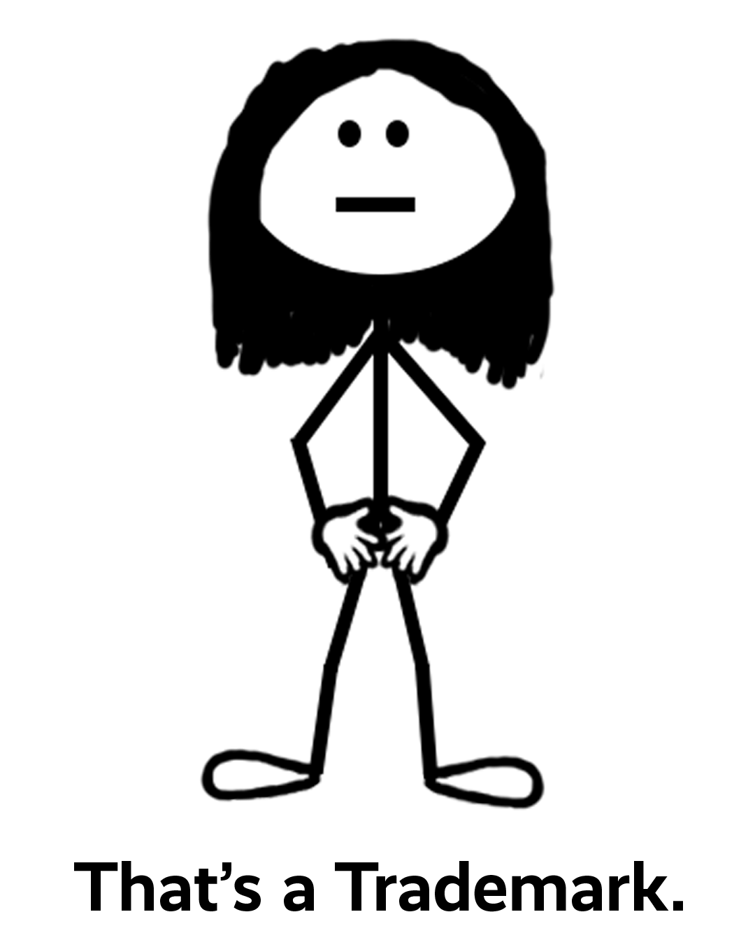Cartoon stick figure confidently stating "That's a Trademark."
