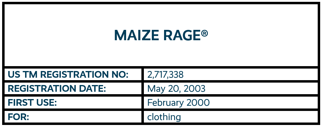 Maize Rage word mark trademark registration