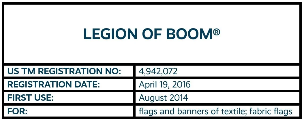Legion of Boom word mark trademark registration