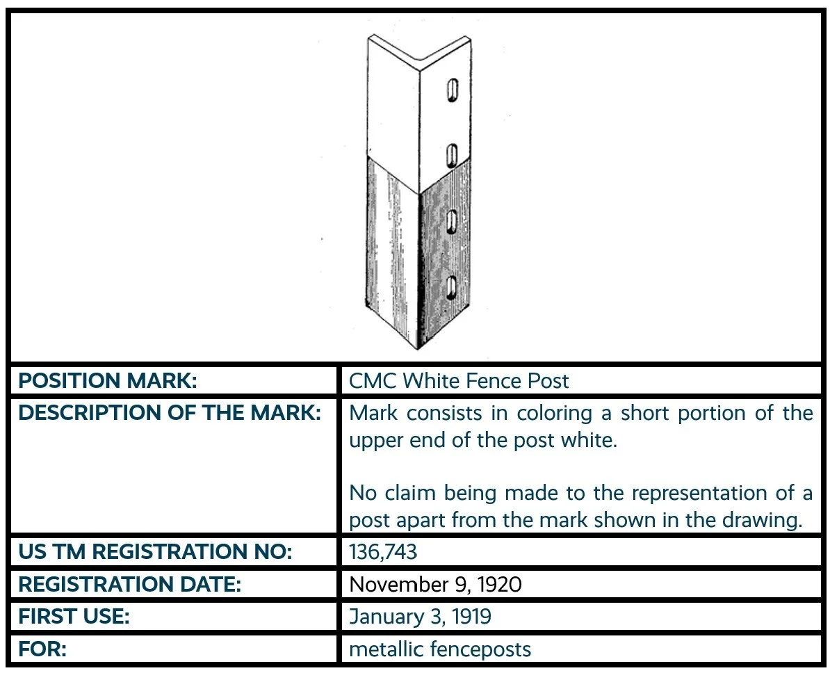 CMC White Fence Post position mark trademark registration