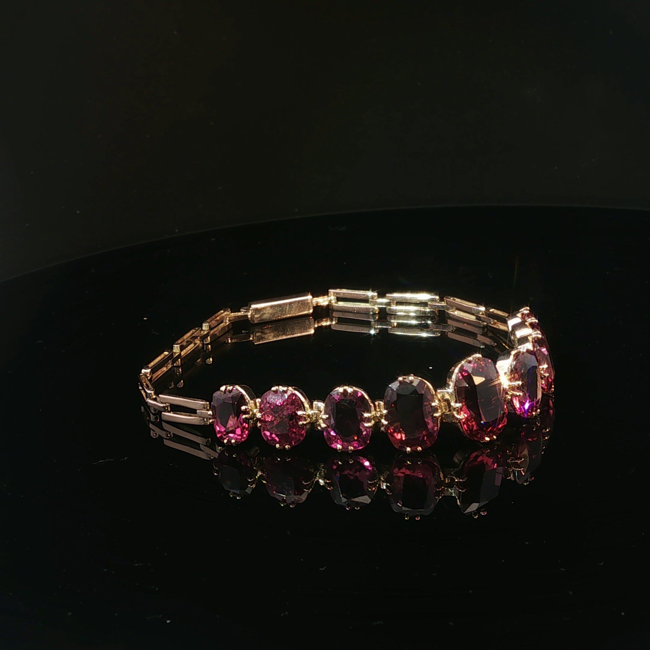 Antique Pink Tourmaline Half Eternity Bracelet 9k Gold