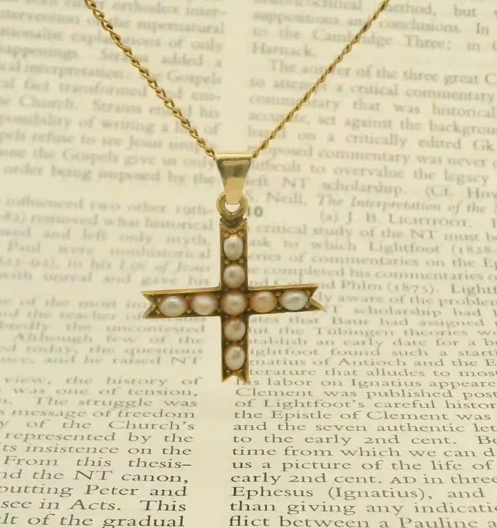 A 19th-century British cross, equal-armed to represent perfect balance &mdash; earth and heaven, body and soul &mdash; adorned with (likely natural) pearls, symbols of the divine. Quiet symmetry, lasting grace. #antiquejewelry #antiquepearls #seedpea