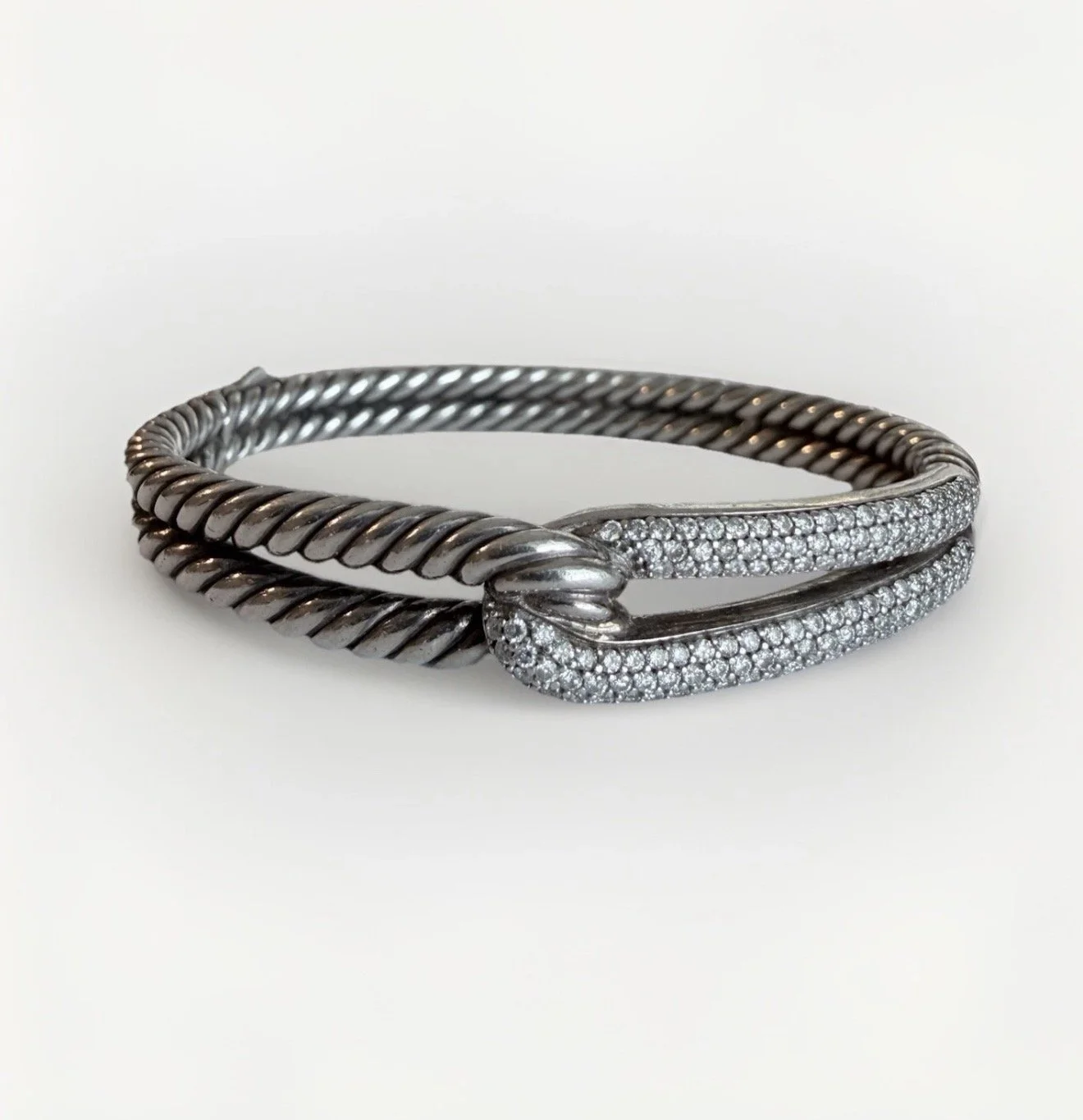 David Yurman Labyrinth Pave Diamond Loop Bracelet Hinged Small