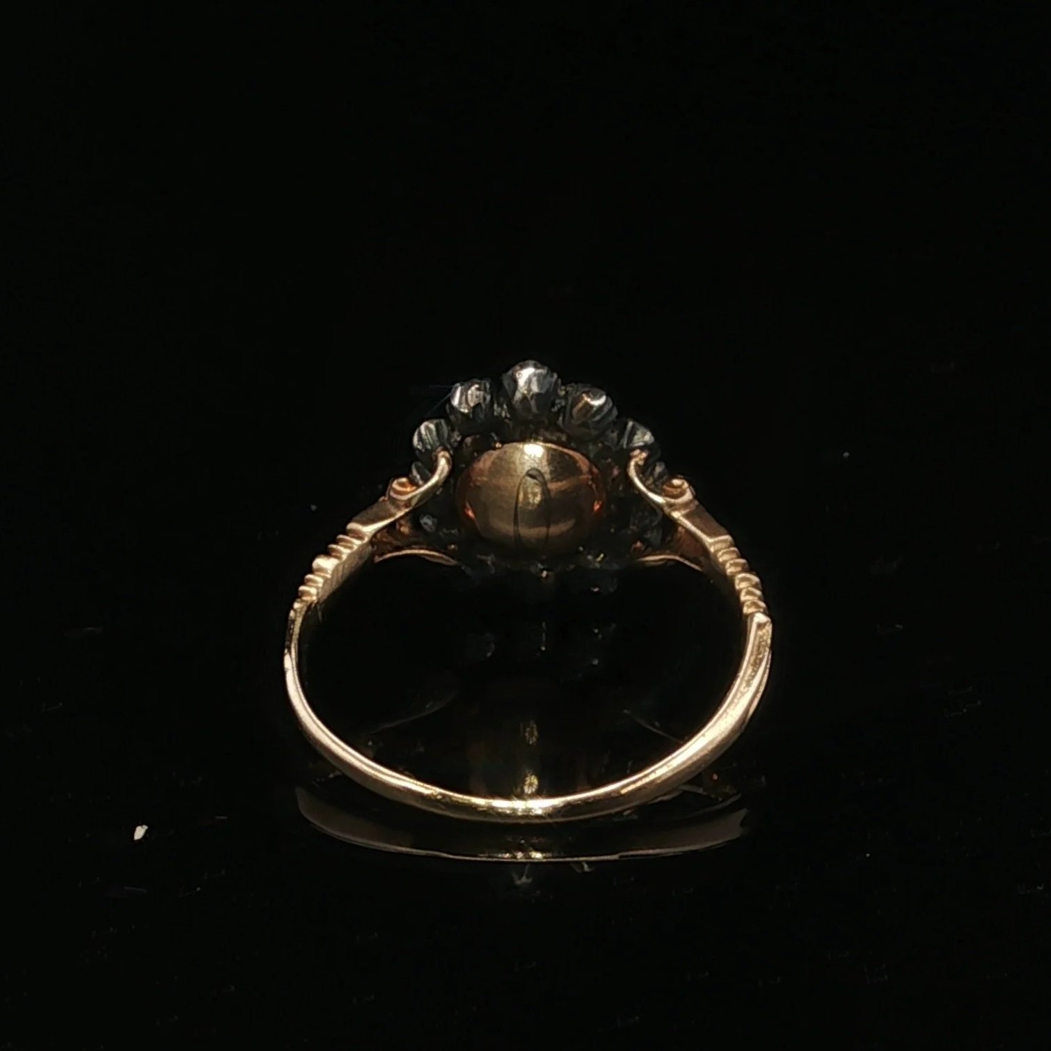 Antique Georgian 15k Pearl Old Mine Cut Diamond Ring Back Closed Georgian Mounting