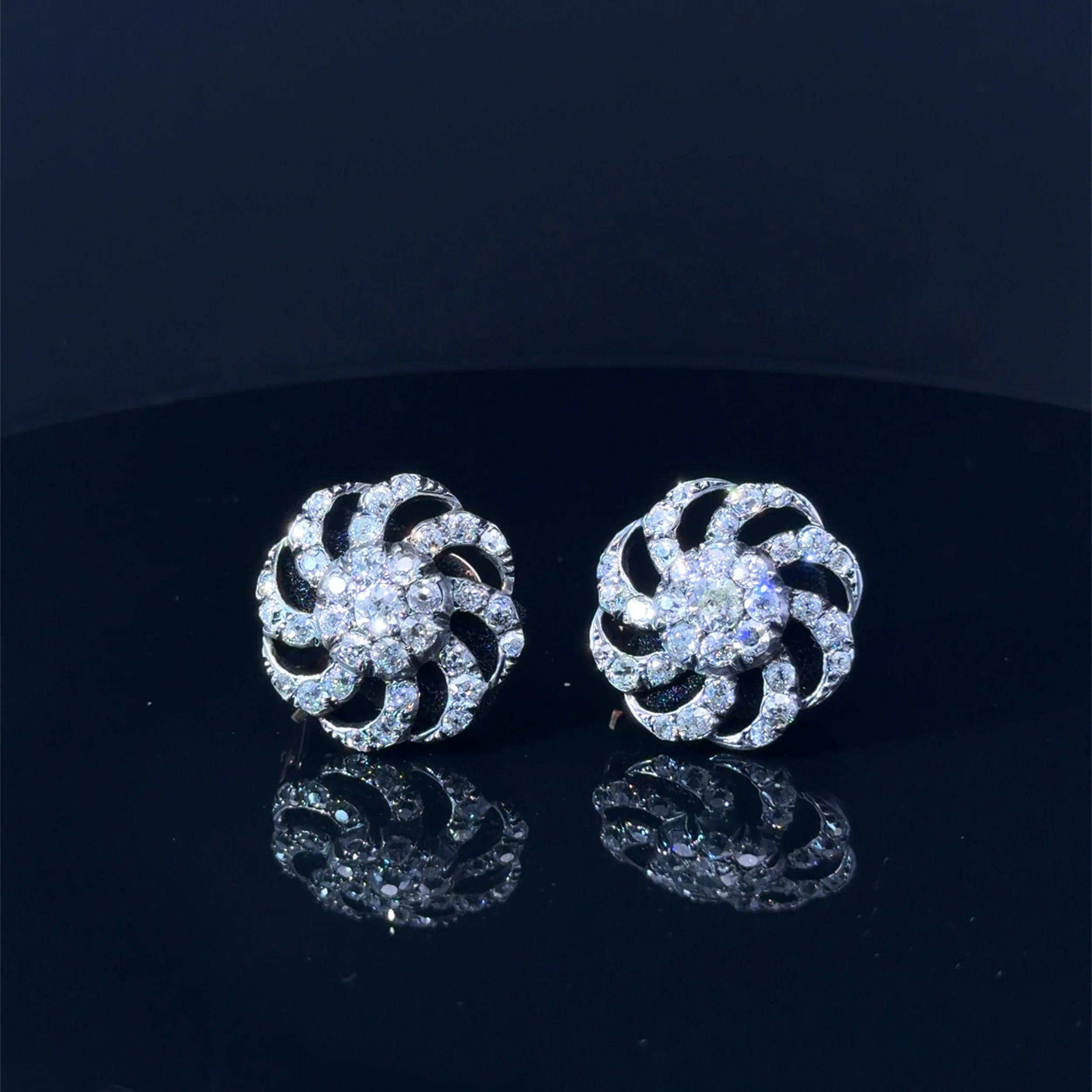 Reserved Georgian Antique Old Mine Cut Diamond Spiral Earrings