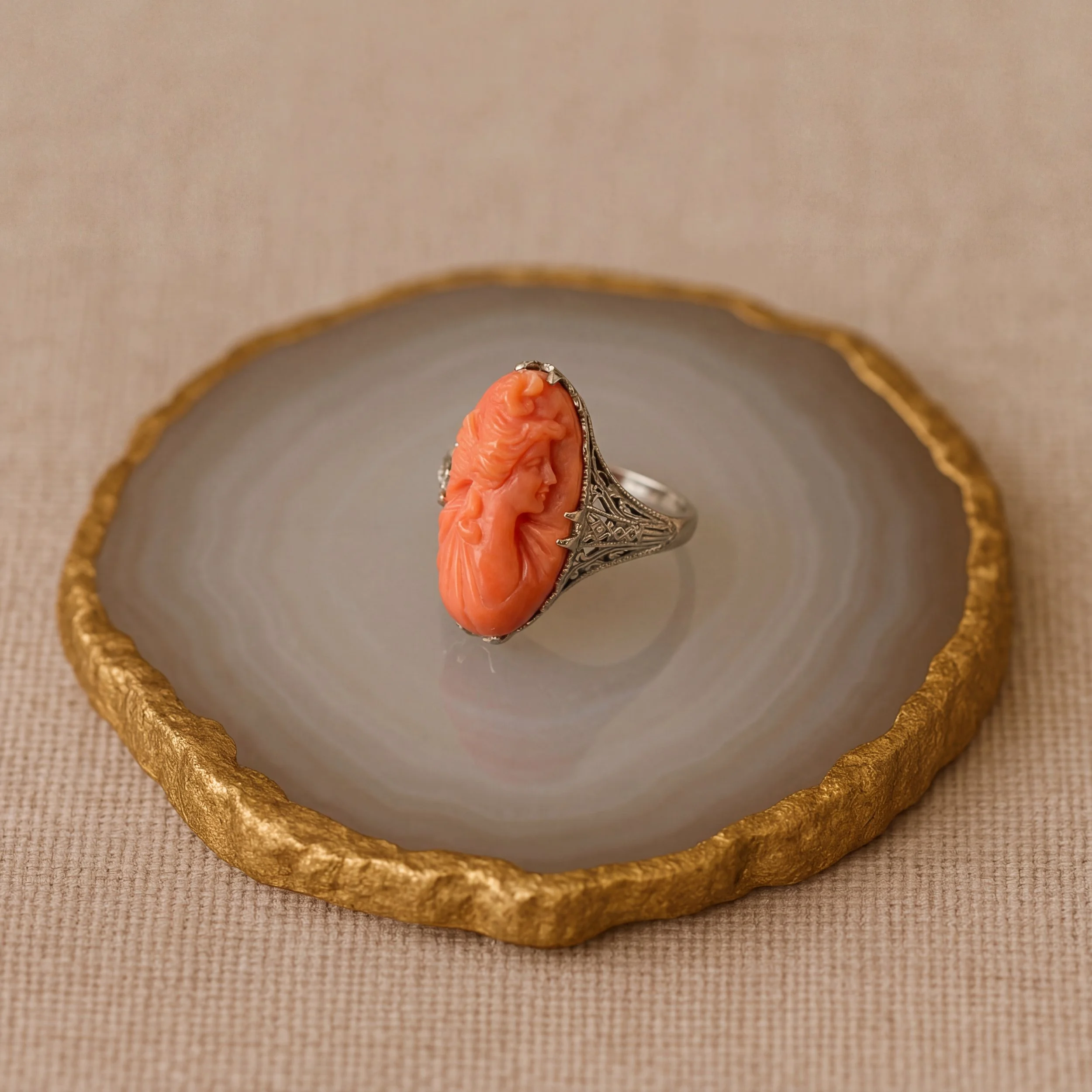 Edwardian 14k Sculpted Coral Cameo Ring