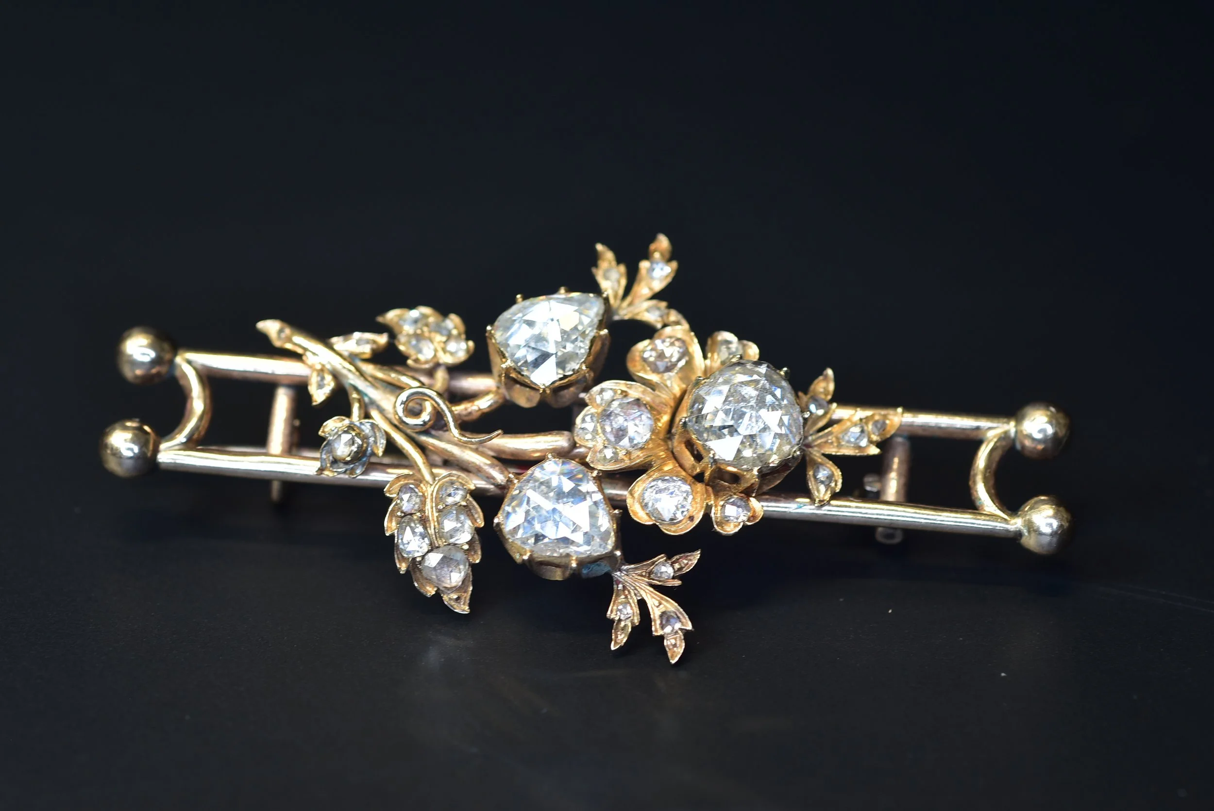 Antique Natural Rose Cut Diamond Foil Back Brooch