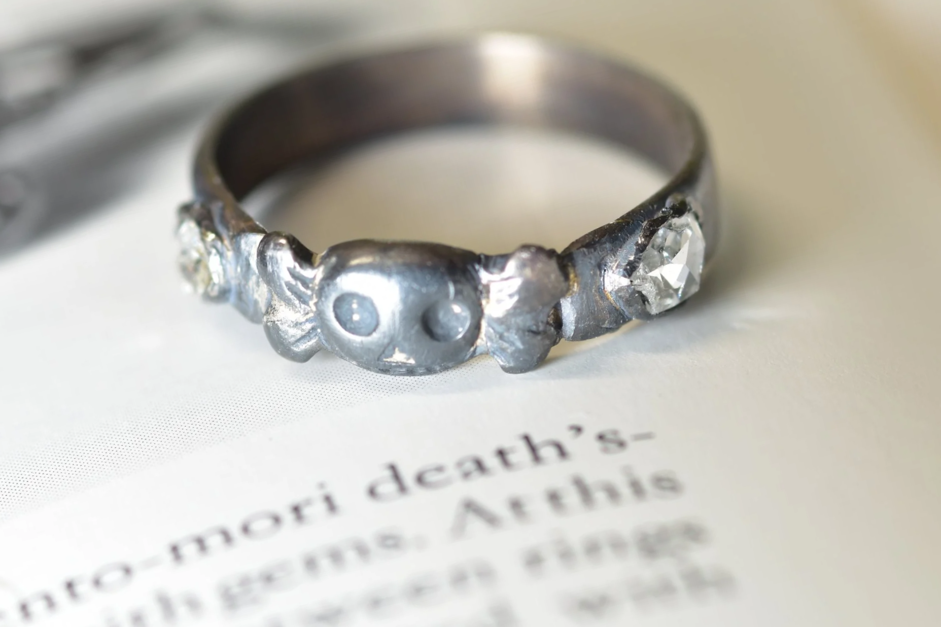 Rare Antique Memento Mori Rose Cut Silver Band Circa 1700s