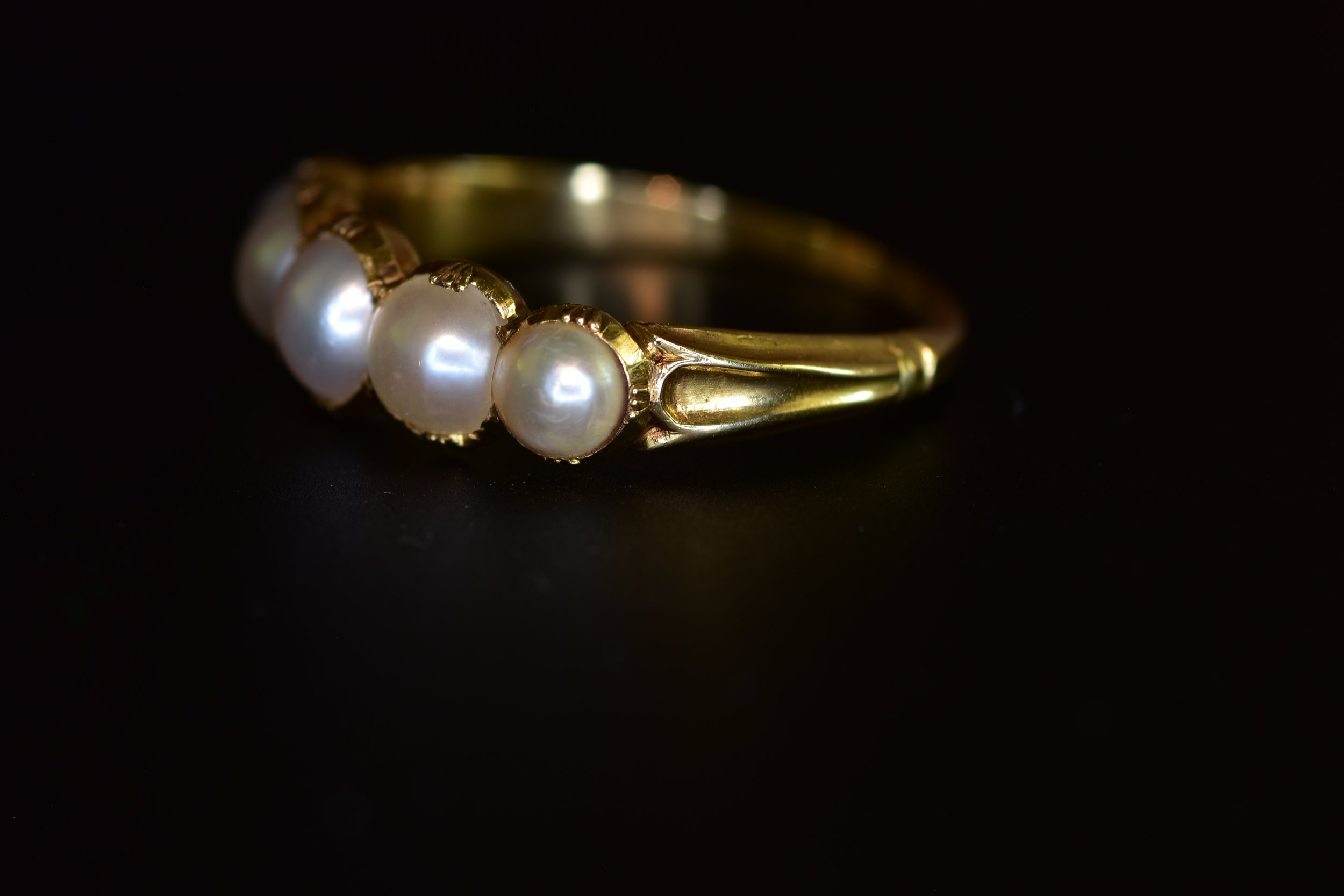 antique split pearl ring gold carving detail
