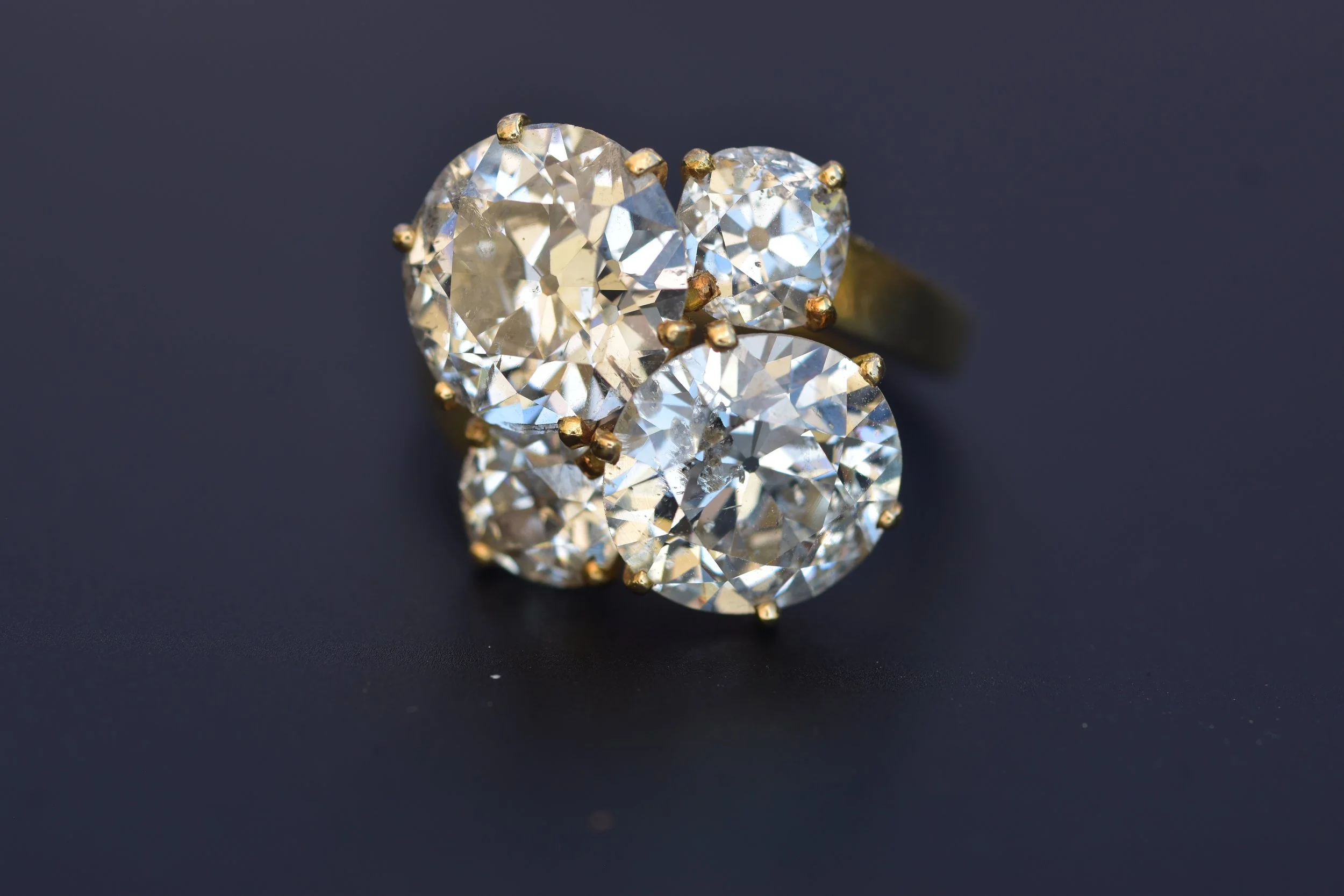 Antique French 18k Gold 8 Carat Old European Cut Diamond Bypass Ring