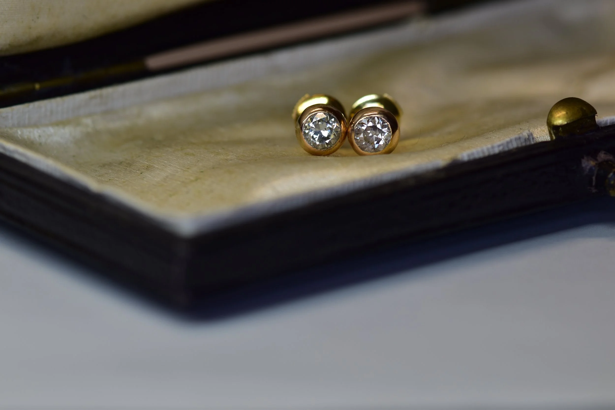 Antique Old European Cut Bezel Set Diamond Stud Earrings .75cttw