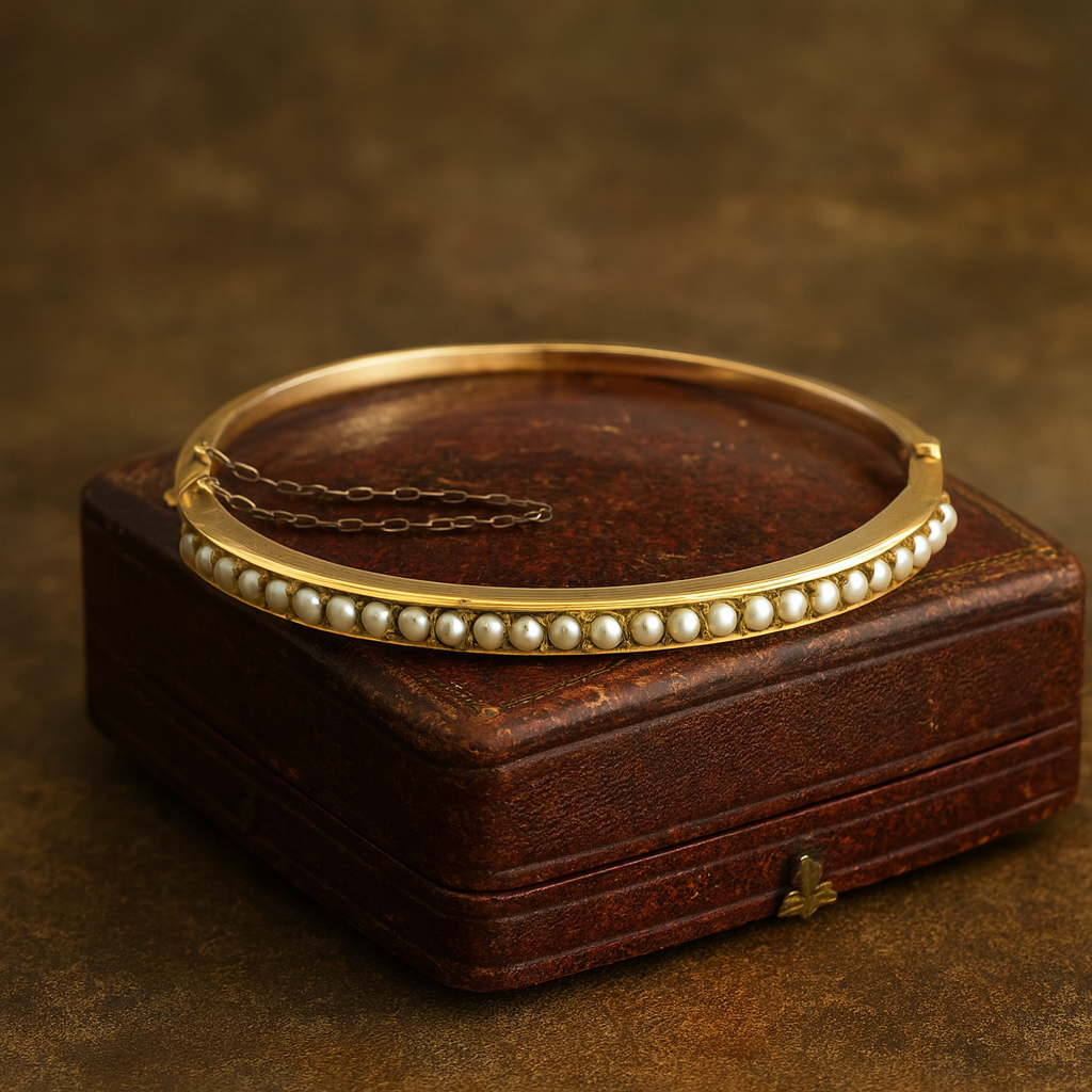 Antique Seed Pearl 15k Bangle Bracelet