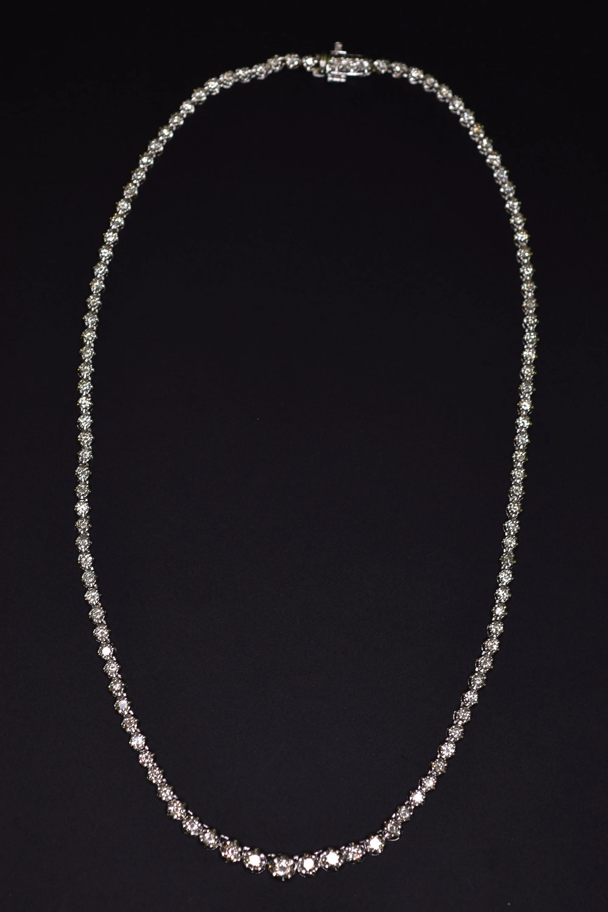 Vintage Platinum Graduated Natural Diamond tennis Necklace