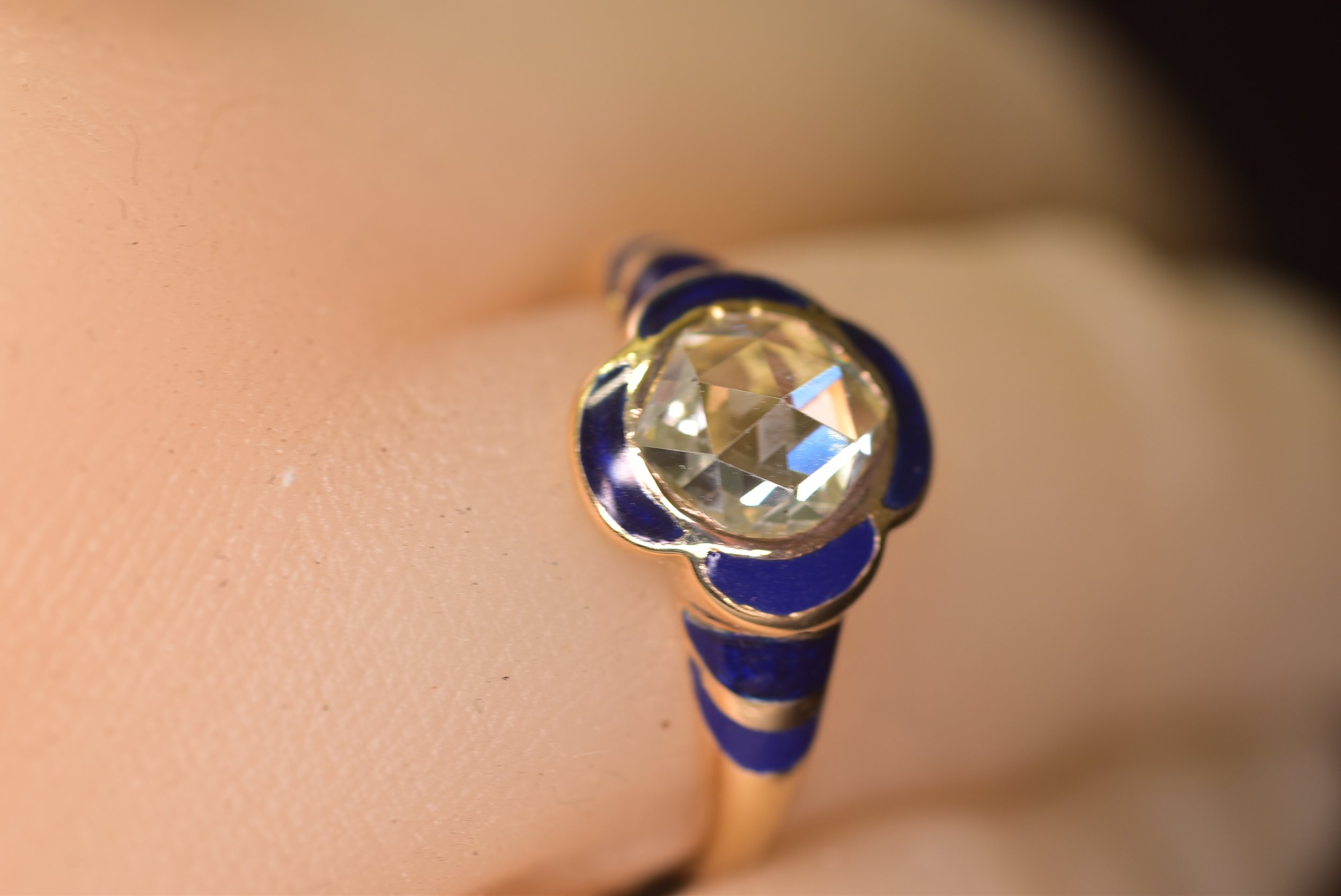 antique victorian rose cut diamond enamel engagement ring