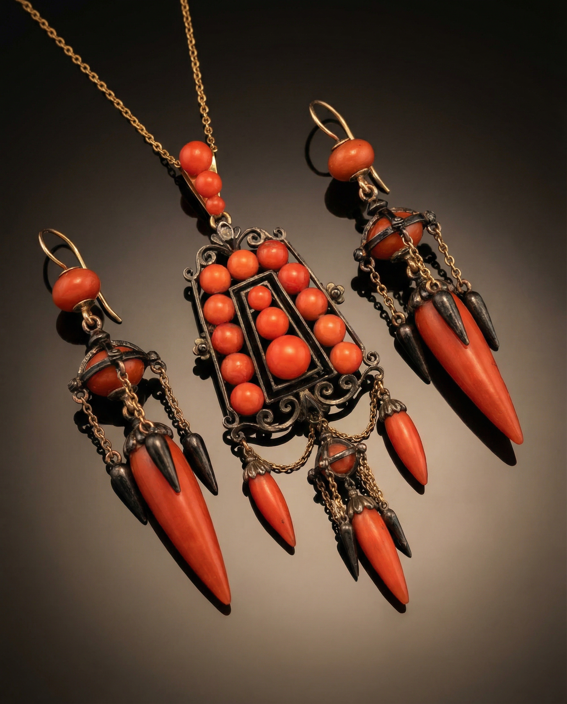 Antique Continental Archaeological Revival Coral Suite