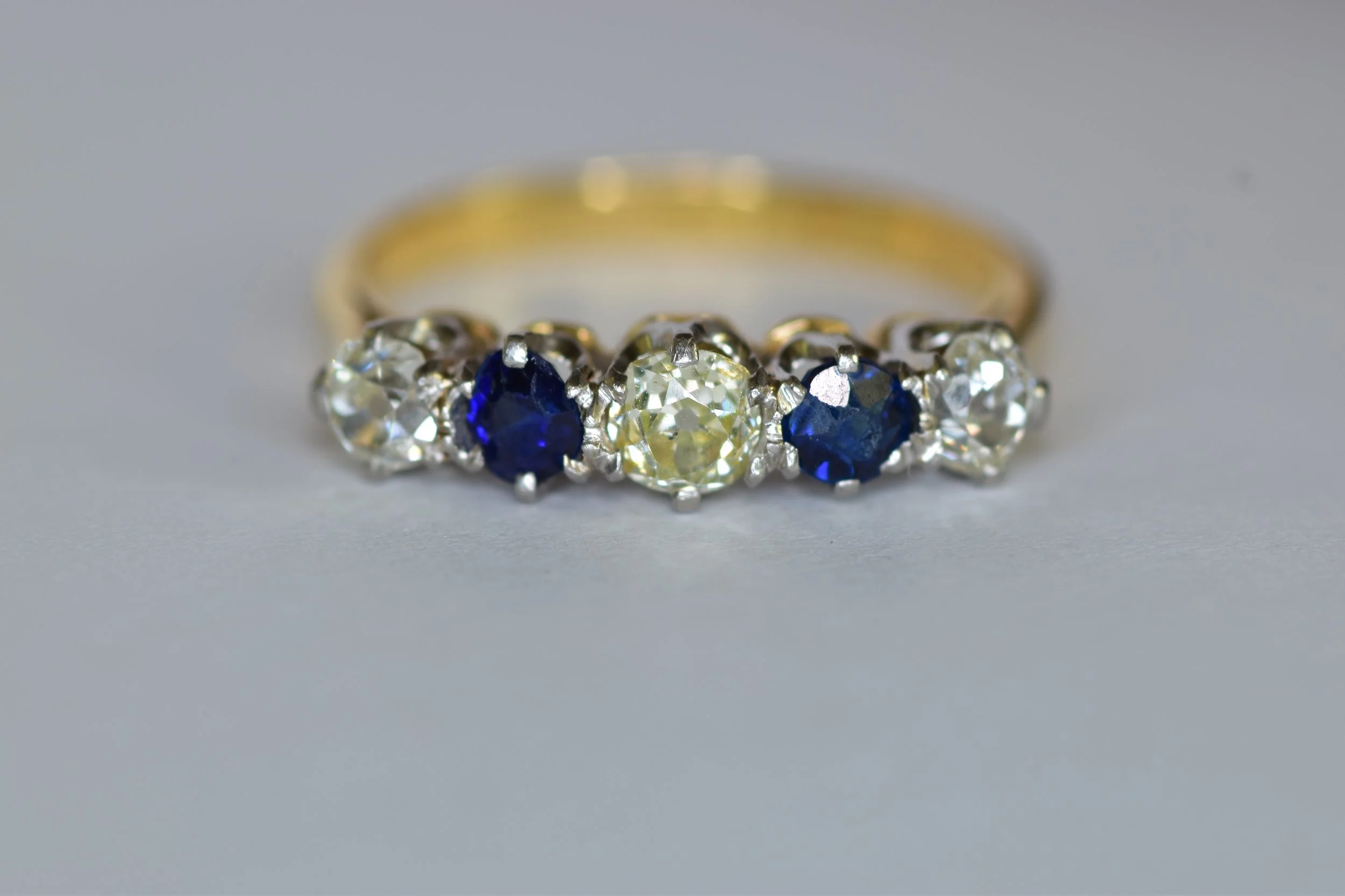 Antique Art Deco 18k Platinum Old Mine Cut and Sapphire Band