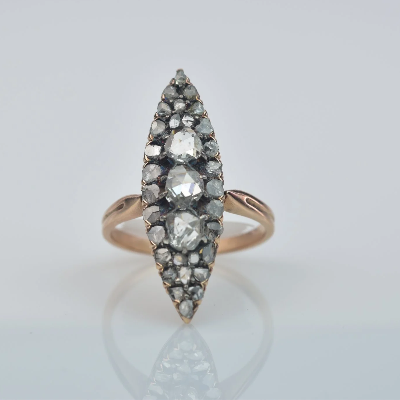 Georgian Antique Rose Cut Diamond Navette Ring