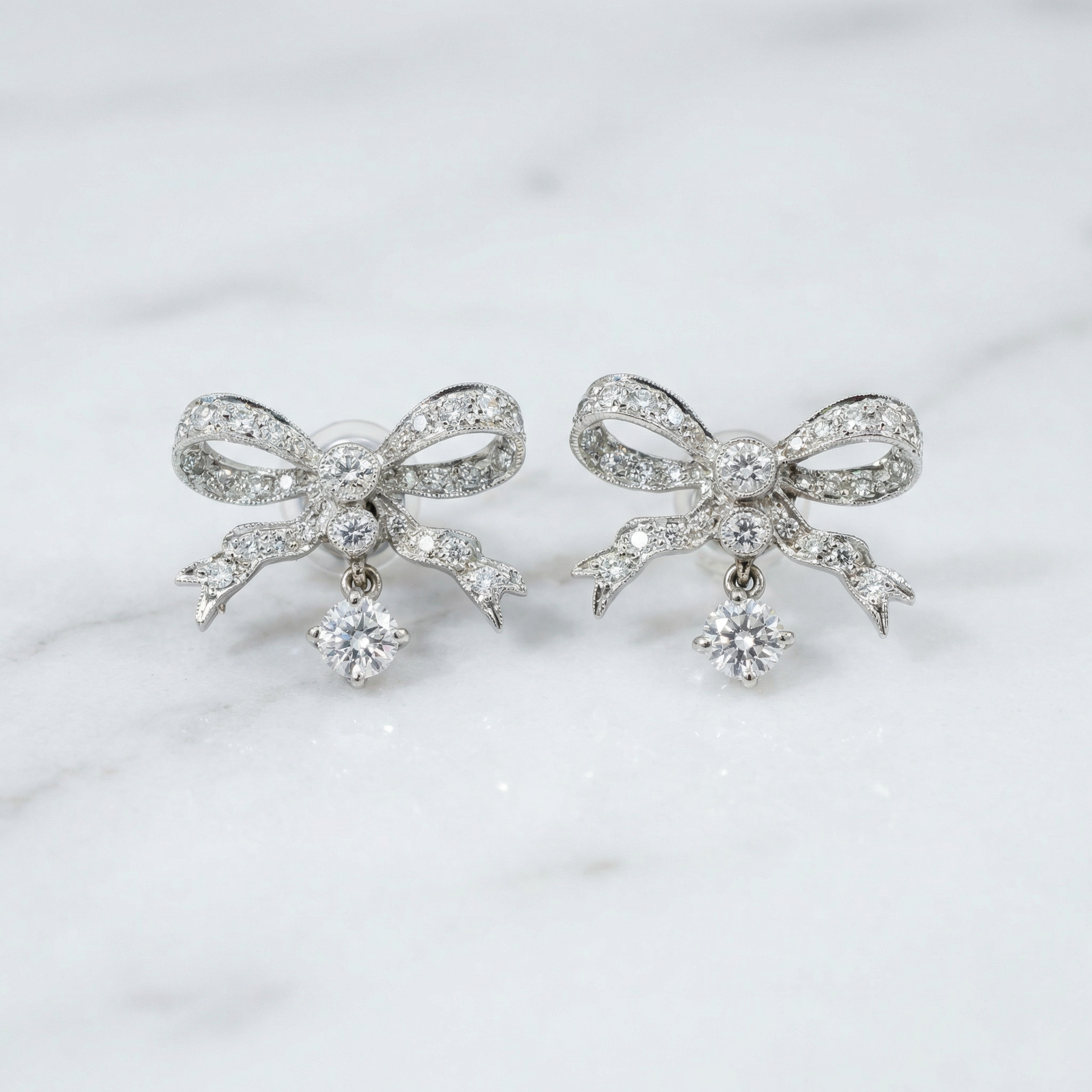 Vintage 18k Natural Diamond Bow Earrings