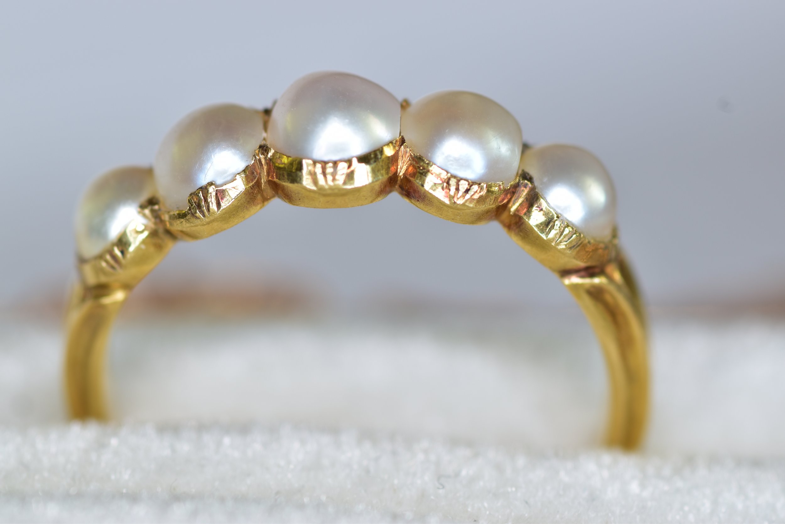 antique split pearl ring gold gallery and setting detail