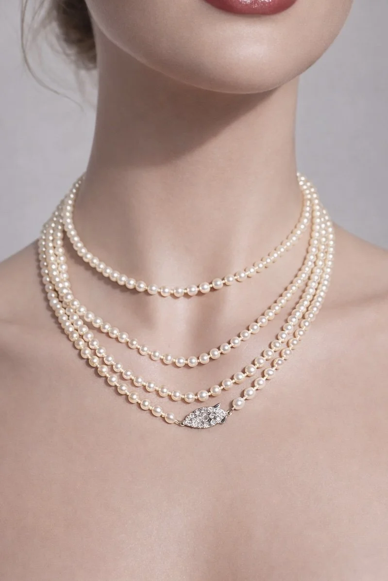 Art Deco Pearl Sautoir Diamond Clasp Necklace | Long Multi-Way Strand | Old Mine Cut Clasp
