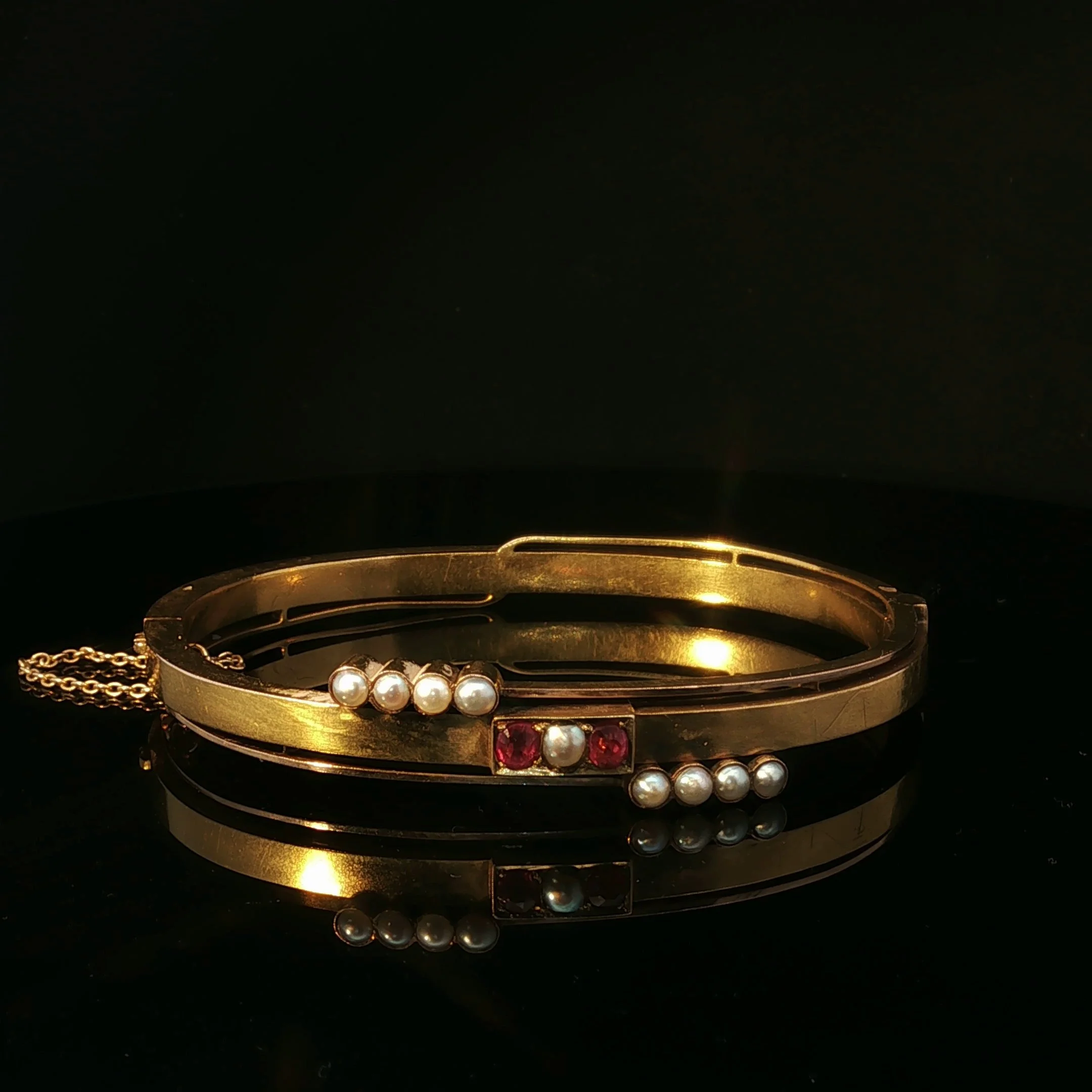 Antique Russian Solid 20 karat gold Pearl Ruby Bangle Bracelet