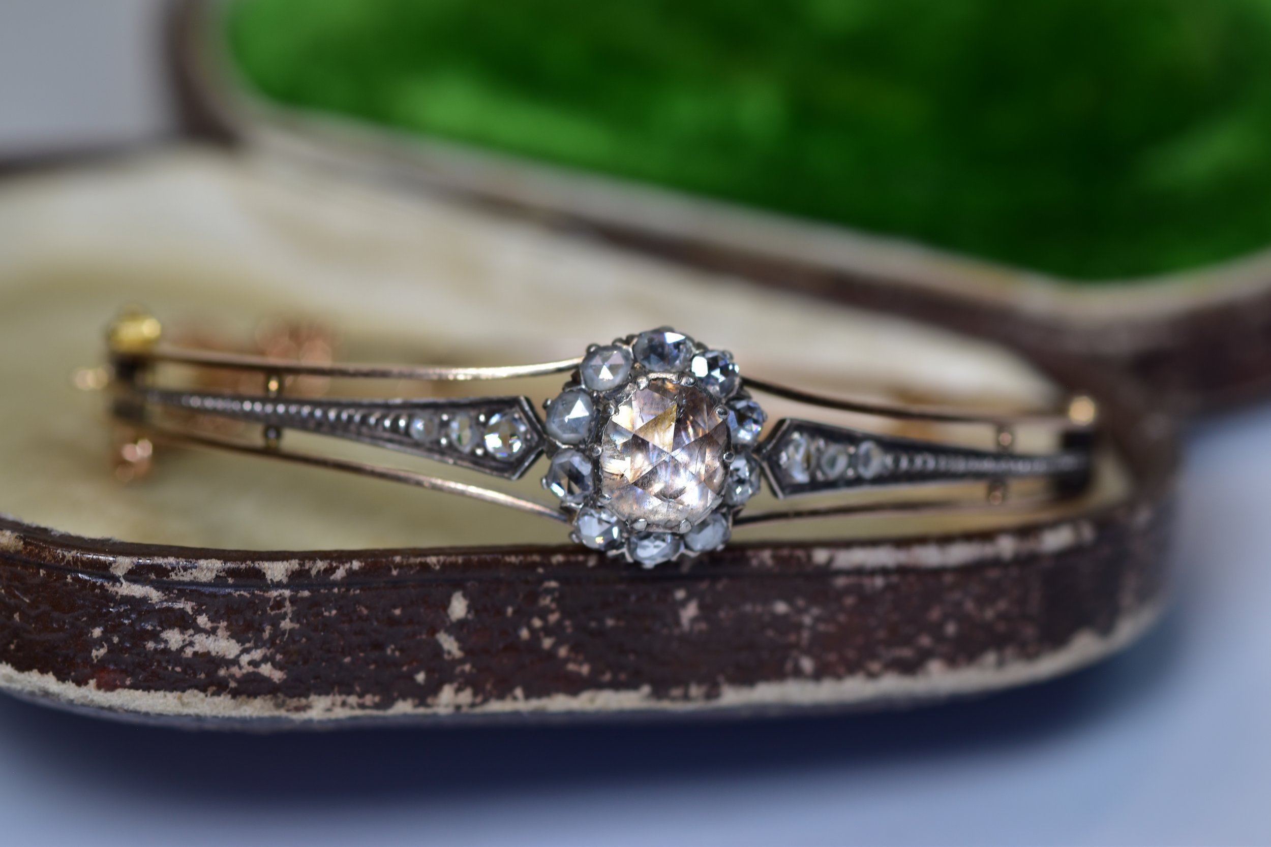 Antique Rose Cut Diamond Rosette Bangle Bracelet