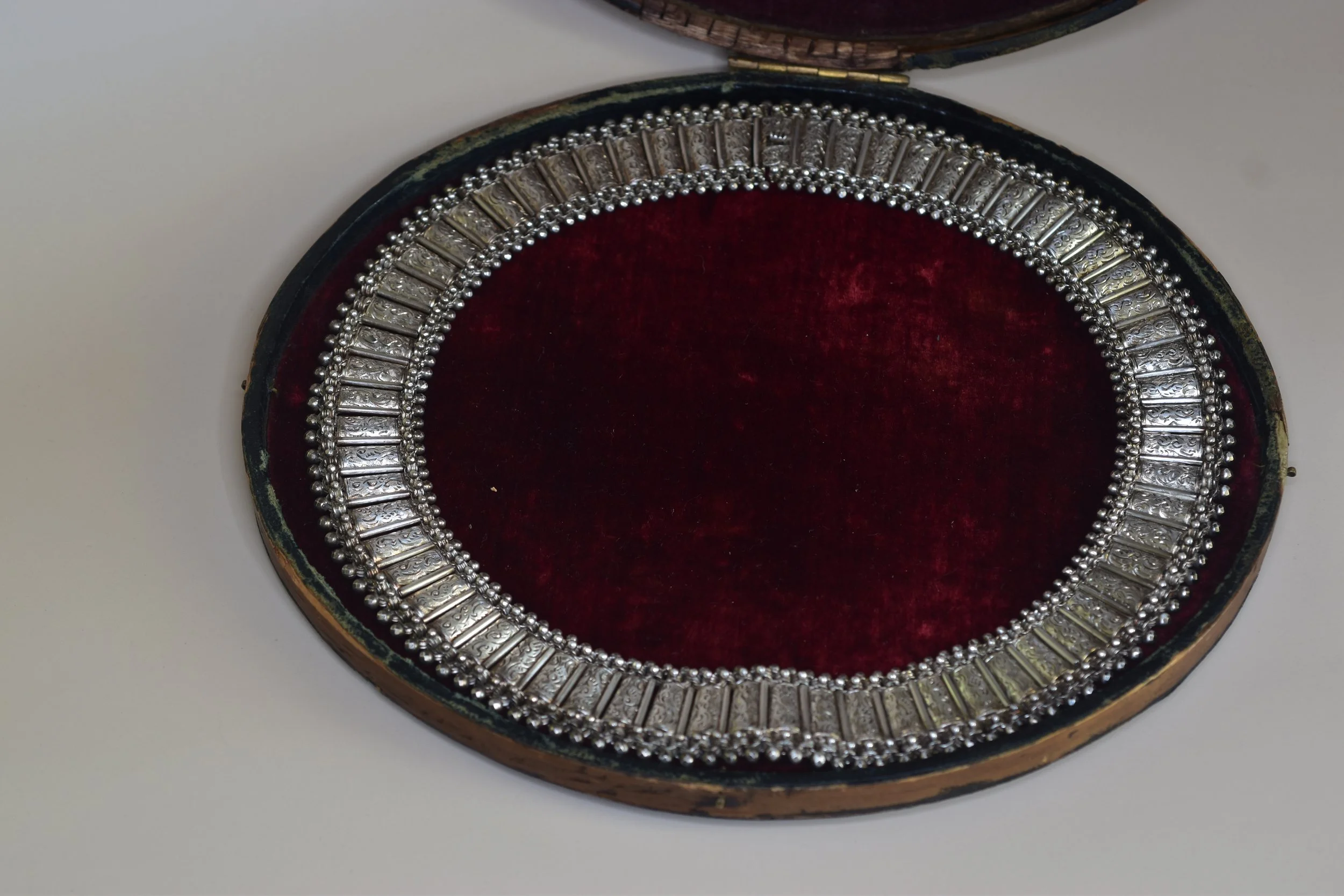 1880 Victorian British Silver Collar Necklace with Drop Locket Hook
